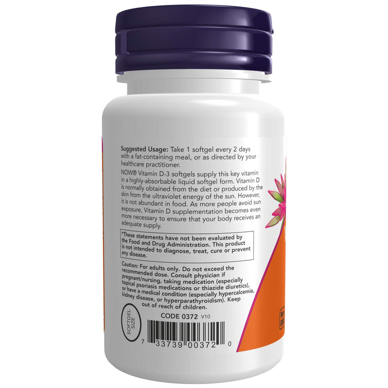 [Australia] - NOW Supplements, Vitamin D-3 5,000 IU, High Potency, Structural Support*, 120 Softgels 