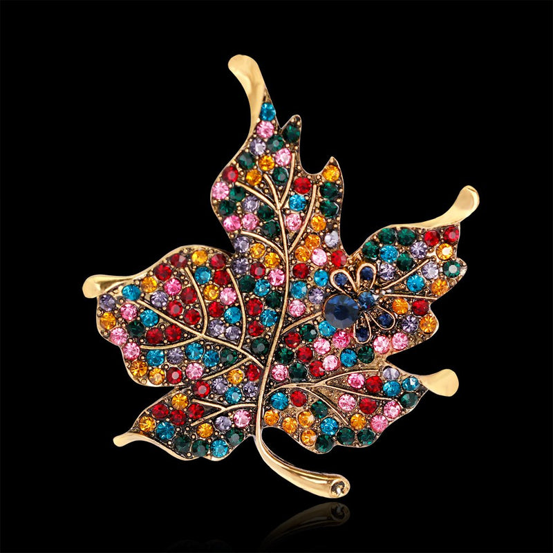 [Australia] - Womens Color Diamond Rhinestone Maple Leaf Brooch Pin 