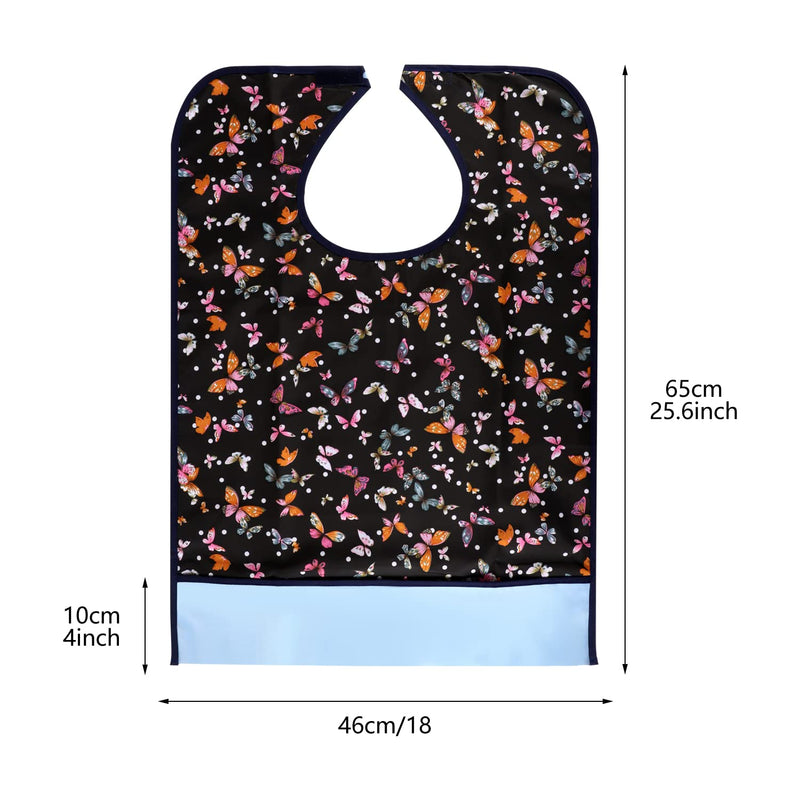 [Australia] - Adult Bibs, Waterproof Dining Bibs Washable Reusable Clothing Protectors fit for the Elderly,Patient（Butterfly Pattern） 