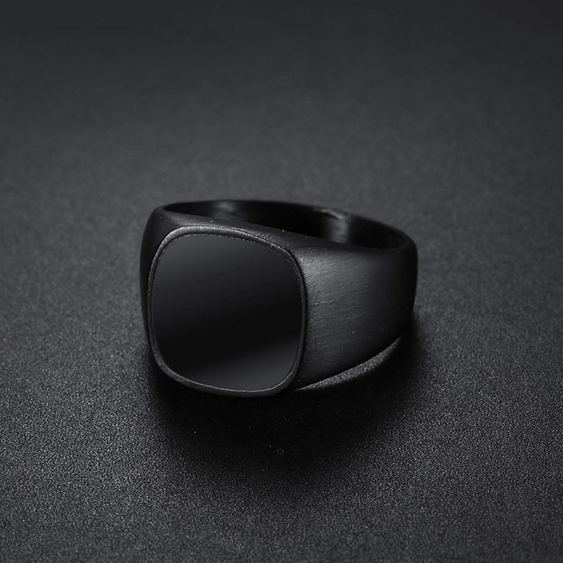 [Australia] - enhong Signet Rings Solid Polished Stainless Steel Biker Ring for Men Women,Ideal Gift for Dad & Boyfriend,Silver Gold Black Color for Choice Black w/ Black Enamel 7 