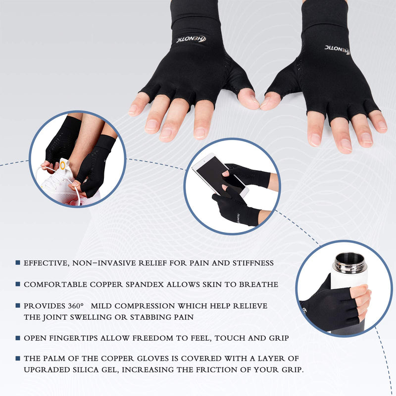 [Australia] - HENOTIC Copper Compression Gloves for Women Men, Fingerless Breathable & Moisture Wicking Arthritis Compression Gloves for Relieving Carpal Tunnel Aches, Rheumatoid Pains, Joint Swell Small: 2 1/5''-2 3/5'' One Pair 