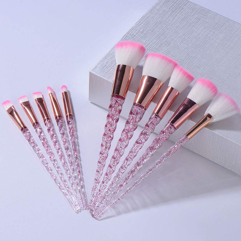 [Australia] - Girly Makeup Brushes Set, 10 PCS Crystal Transparent Handle Powder Foundation Brush Concealer Eye Shadow Eyeliner Eyebrow Brush for Girls Ideal Beauty Tool for Women (Pink) Pink 