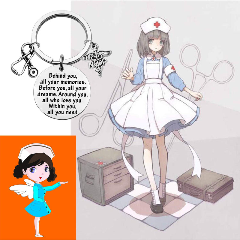 [Australia] - FEELMEM NP Graduation Gift NP Nurse Practitioner Gift NP Keychain Behind You All Memories Before You All Your Dream Inspirational Gift for Nurse Practitioner Graduates 