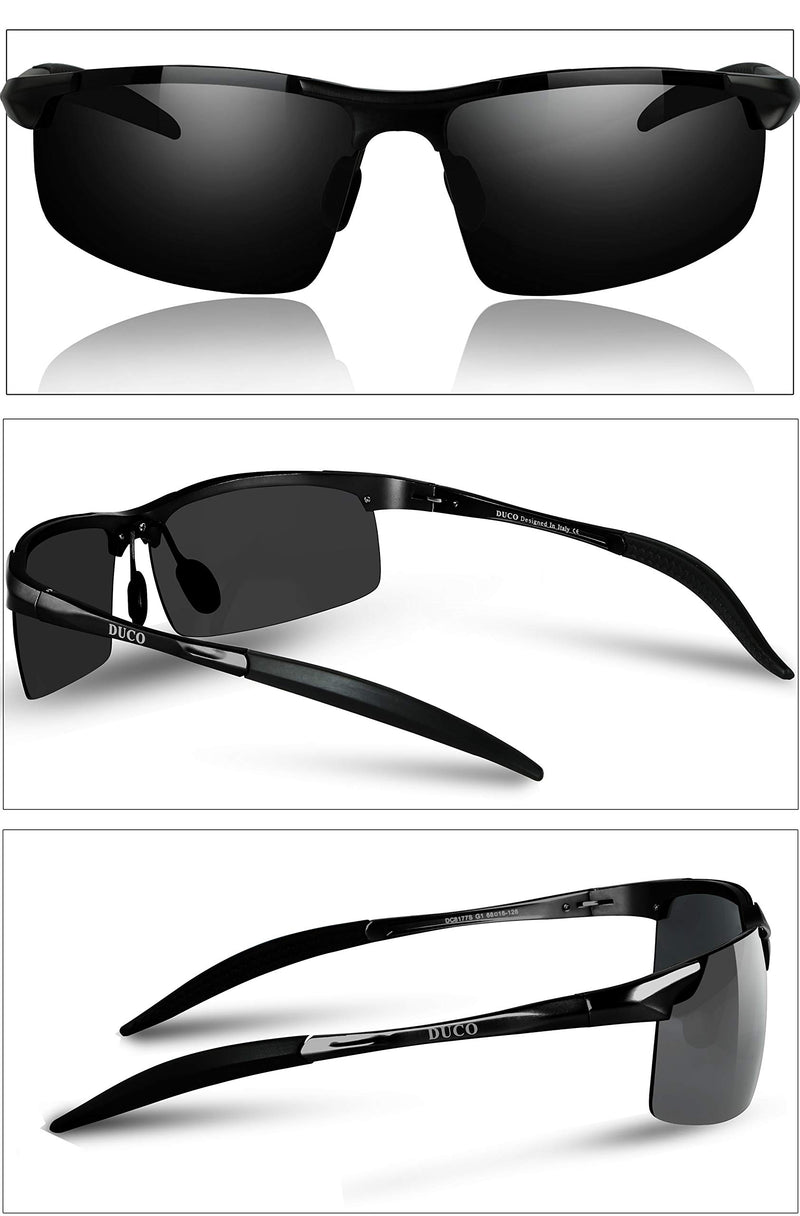 [Australia] - Duco Mens Sports Polarized Sunglasses UV Protection Sunglasses for Men 8177s A Black Frame Gray Lens 