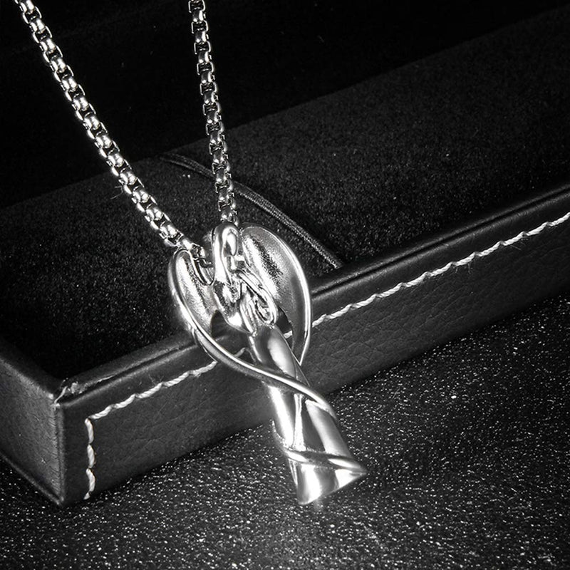 [Australia] - HUANIAN Stainless Steel Angel Shape Canister Capsule Memorial Keepsake Pendant Cremation Ash Urn Necklace Silver 