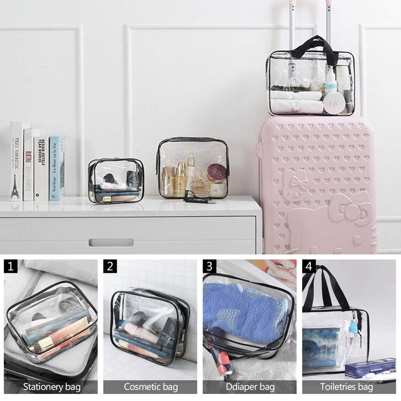 [Australia] - 3Pcs Clear Cosmetic Bag Air Travel Plastic Toiletry Pouch, Water Resistant Travel Toiletry Bag Set with Zipper Closure and Carrying Handle for Women Men, Make-up Brush Case Beach Pool Spa Gym Bags (Blue) Blue 