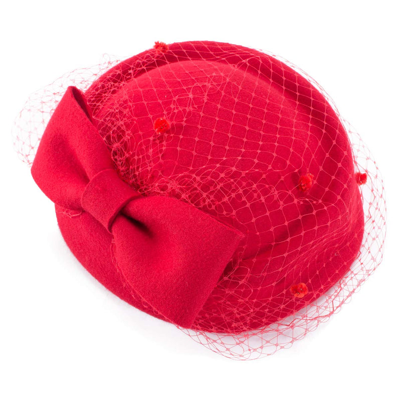 [Australia] - Lawliet Womens Dress Fascinator Wool Felt Pillbox Hat Party Wedding Bow Veil A080 Red 