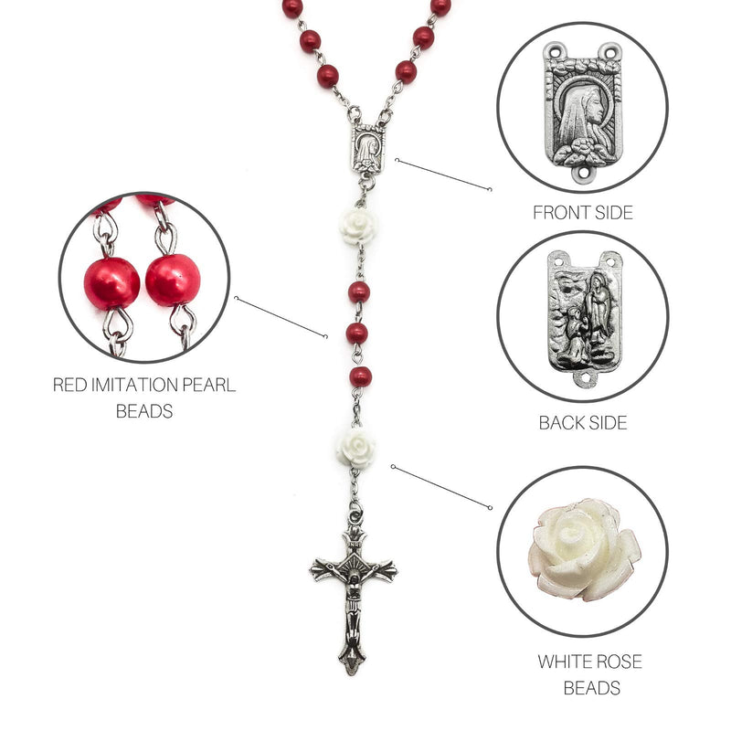 [Australia] - Nazareth Store Catholic Red Pearl Beads Rosary Jerusalem Necklace Our Rose Lourdes Medal & Cross NS 