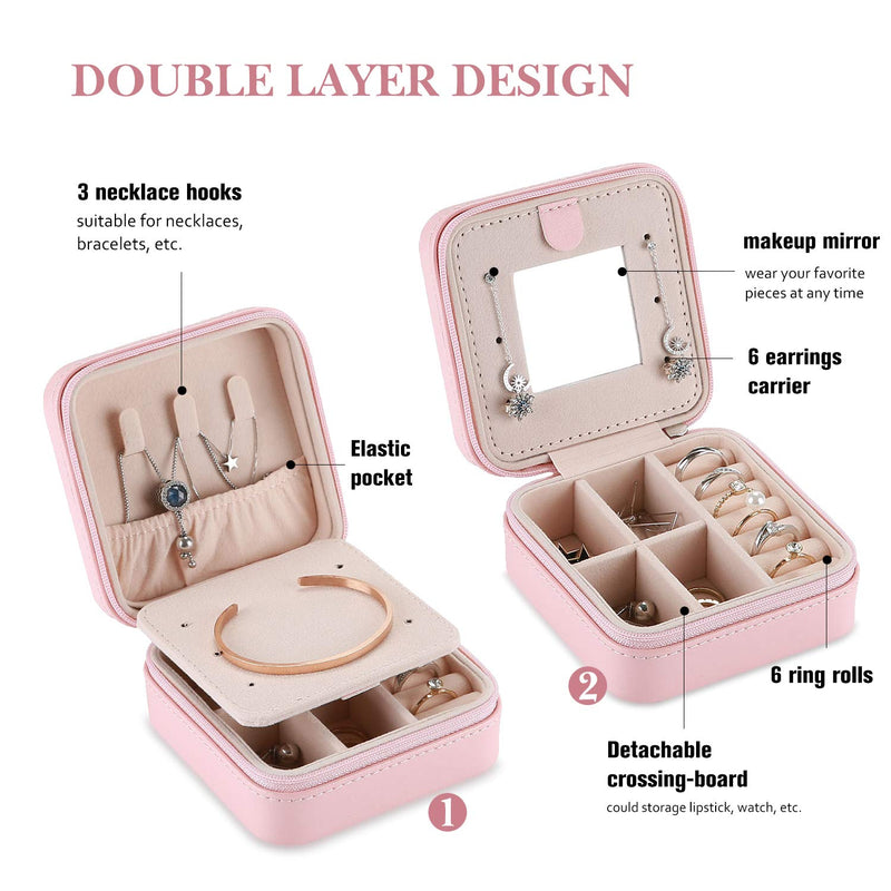 [Australia] - ProCase Jewelry Box Girls Jewelry Organizer Mini Travel Case, Christmas Valentine's Day Ideas for Women Girls, Small Portable Jewelry Storage Case for Necklaces Bracelets Earrings Rings Pink 