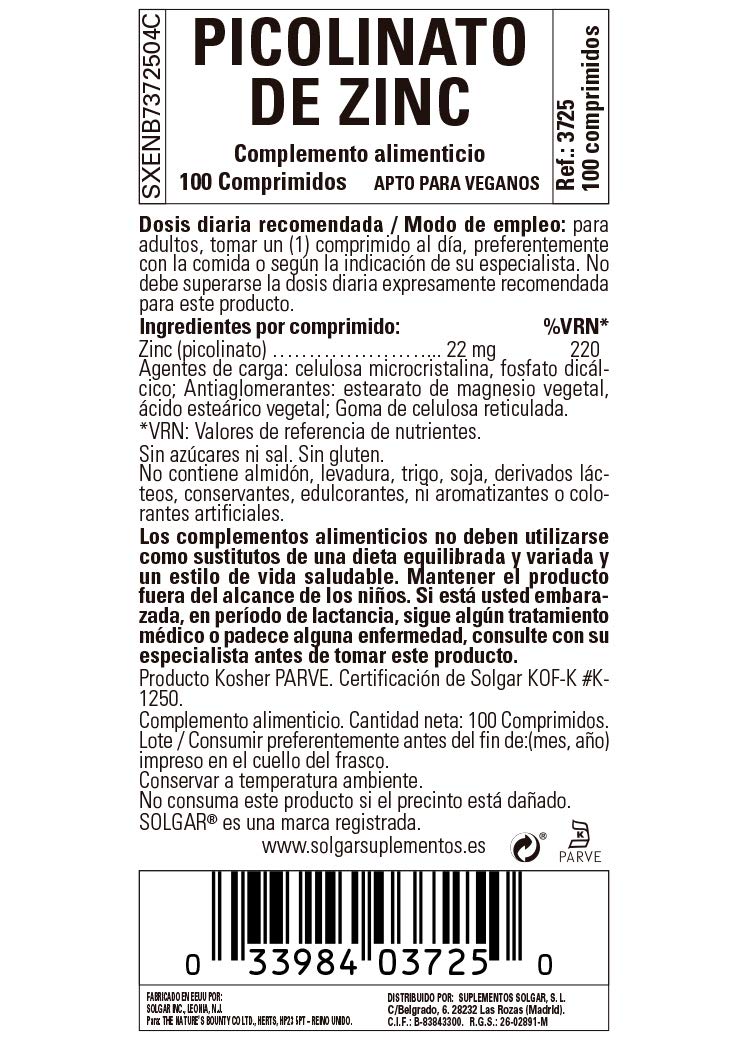 [Australia] - Solgar Zinc Picolinate 22 mg, 100 Tablets - Promotes Healthy Skin - Supports Immune System, Normal Taste & Vision - Antioxidant - Non GMO, Vegan, Gluten Free, Dairy Free, Kosher - 100 Servings 