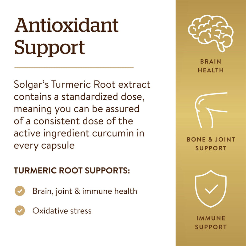 [Australia] - Solgar Standardized Turmeric Root Extract 400 mg, 60 Vegetable Capsules - Antioxidant Support for Brain, Joint, & Immune Health - Non-GMO, Vegan, Gluten Free, Dairy Free, Kosher - 60 Servings 