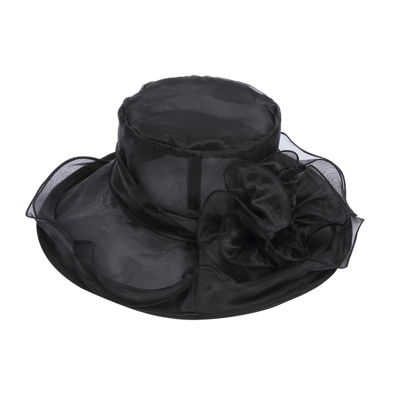 [Australia] - Acecharming Women Organza Kentucky Derby Fascinator Lady Cocktail Tea Party Church Wedding Bridal Flower Hat Black 