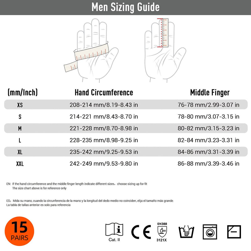 [Australia] - Vgo 15Pairs Safety Work Gloves,Gardening Gloves,Polyurethane Coated,Dipping Gloves,Latex Free(Size M,Black,PU2103) M (Pack of 15) Black-PU2103 