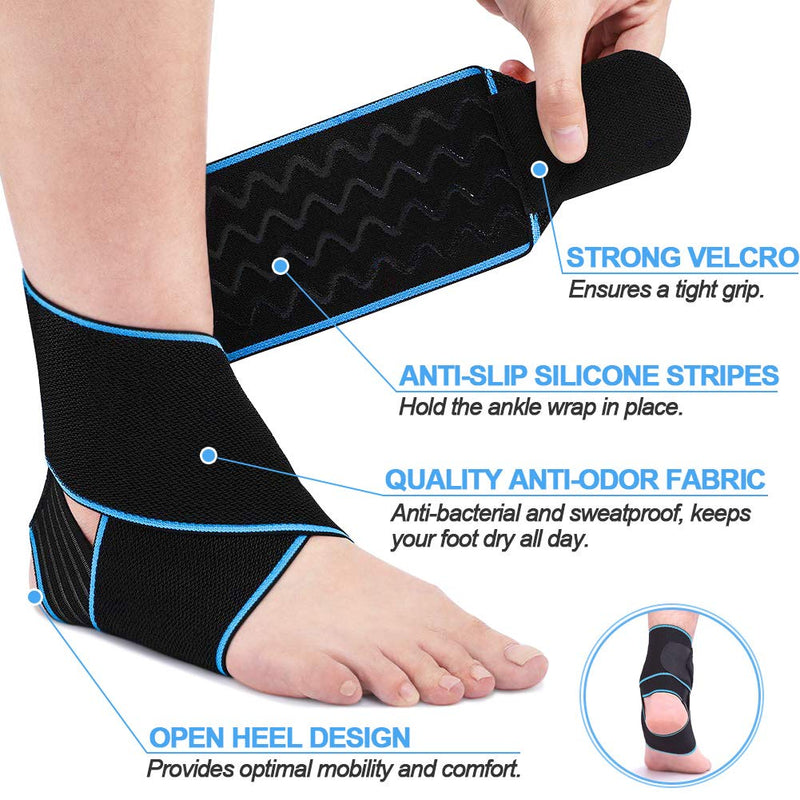 [Australia] - Beister Nylon Elastic Compression Ankle Support Wrap, Adjustable Sprains Foot Brace Sleeve for Sports Protect, Plantar Fasciitis, Achilles tendonitis, Injury Recovery, One Size Fits All (Blue) Blue Single 