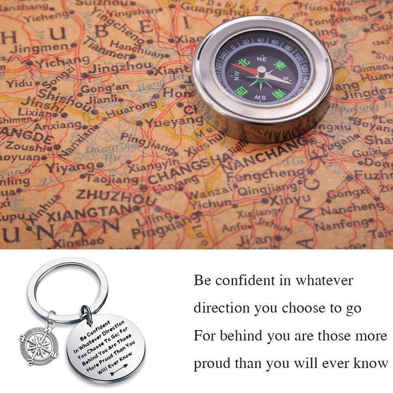 [Australia] - QIIER Graduation Gifts Be Confident in Whatever Direction You Choose to Go Keychain with Compass Charm Graduation Keychain New Adventure Gift silver 