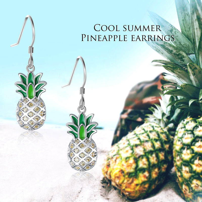 [Australia] - LUHE Pineapple Pendant Necklace,Pineapple Stud Earrings,Pineapple Threader Earrings,Sterling Silver Two-Tone Pineapple Jewelry Gift for Women Teens Girls D Pineapple dangle earrings 
