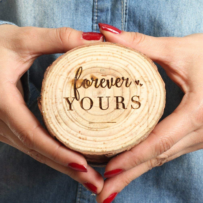 [Australia] - Koyal Wholesale Engraved Wedding Ring Box, Real Wood Engagement Ring Box, Wedding Ring Bearer, Wedding Box for Rings, Rustic Ring Box, Proposal Box (Forever Yours, Oak) Forever Yours 