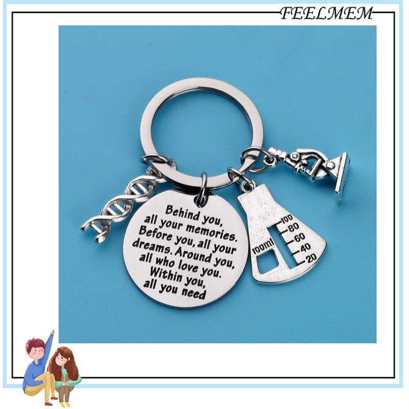 [Australia] - FEELMEM Biology Chemistry Keychain Future Chemist Gift Behind You All Memories Before You All Your Dream Science Tech Keychain Scientist Biology Student Graduation Gift 