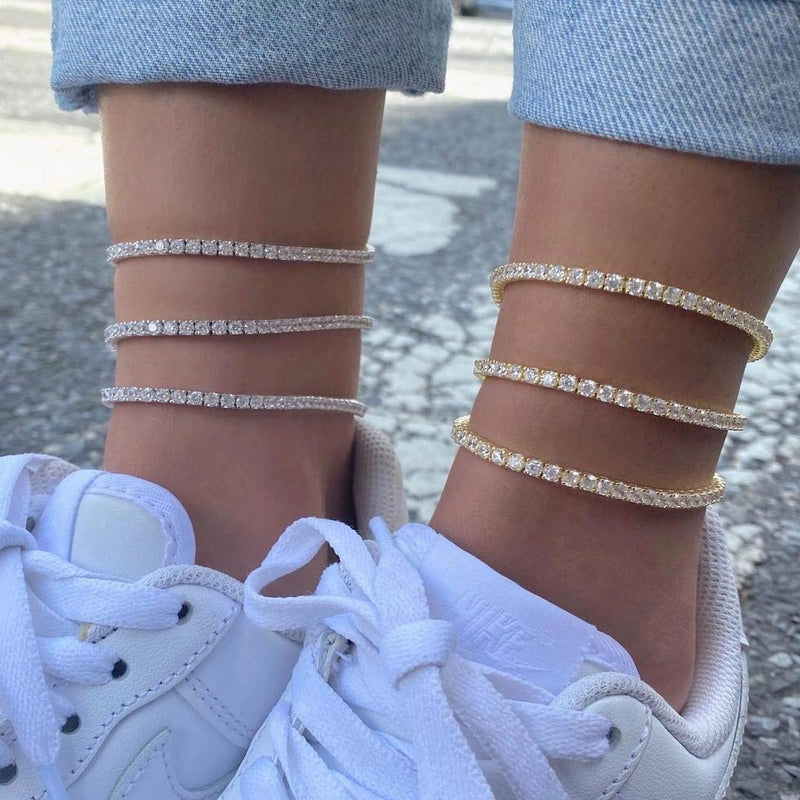 [Australia] - TOPGRILLZ 3-6mm Tennis Chain Anklet with Extension Bracelet for Women, 14K Gold Plated CZ Diamond Fashion Foot Jewelry Gifts 9.0 Inches 3mm Gold 