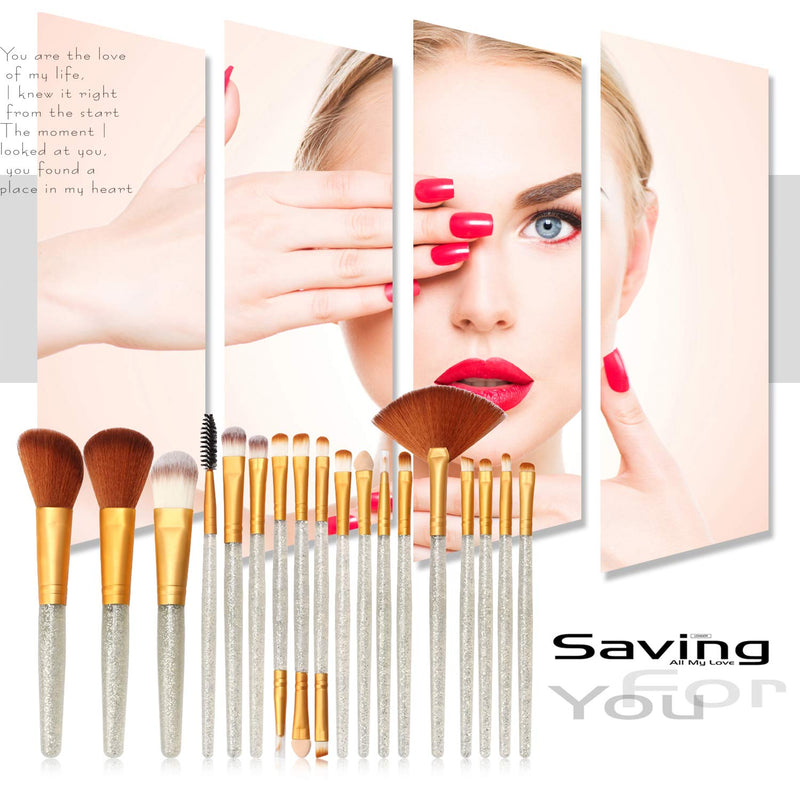 [Australia] - Vtrem 18 PCs Kabuki Brush Set Professional Nylon Foundation Brushes Powder Blending for Face Eye Shadow Blush Concealer Liquid Cream Cosmetics Brushes Kit, Silver Pole Gold Tube 18PCs Makeup Brushes / Silver Pole Gold Tube 