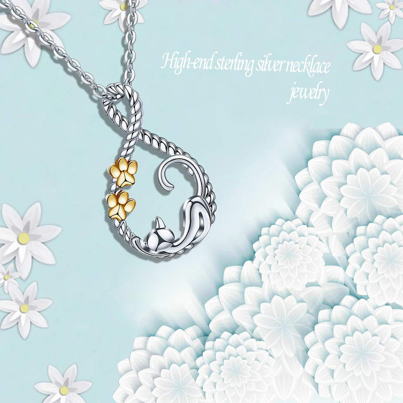 [Australia] - Gold Paw Cute Cat Infinity Sterling Silver Pendant Necklace for Women Girls Fashion Jewelry Elegant 18in Chain 