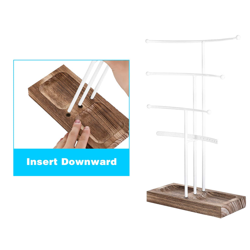 [Australia] - Urban Deco Arc Jewelry Holder— 4 Tier Jewelry Organizer Stand With White Coated Wood and Brown Tray For Girls And Women To Organize Necklace, Earrings, Bracelet, Ring, Watch And Hair Tie. 