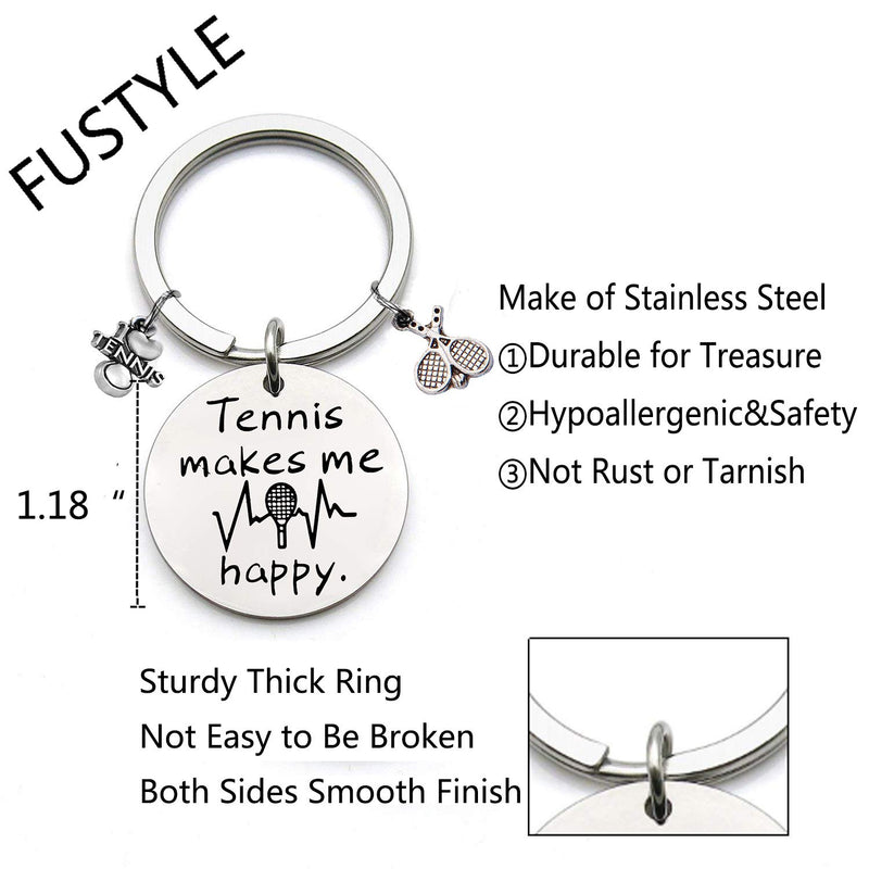 [Australia] - FUSTYLE Tennis Makes Me Happy Keychain Tennis Jewelry Gifts Tennis Lovers Gifts for Tennis Players, Coaches & Tennis Teams silver 