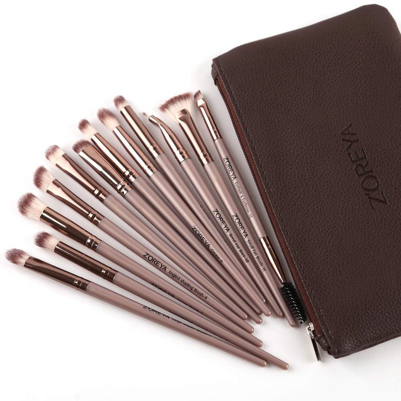 [Australia] - Zoreya Eye Makeup Brushes, 12 Pcs Professional Eye Brush Set Eyeshadow, Eyebrow, Blending, Fan, Eyelash Brushes Set With Carrying Bag(Champagne Gold) Champagne Gold 