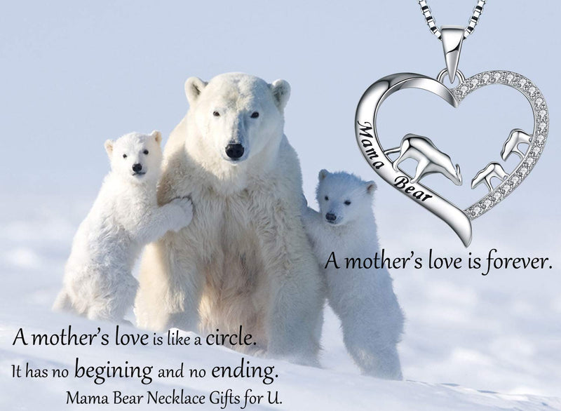 [Australia] - MUATOGIML 925 Sterling Silver Mama Bear Panda Love Heart Pendant Animal Necklace Mother Son Daughter Jewelry Gifts for Women Mom Family 2 cubs 