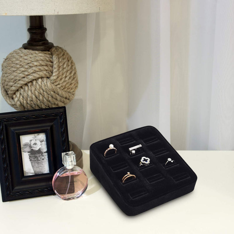 [Australia] - Mooca Black Velvet 12 Slots Ring Tray Display, Slotted Ring Showcase Display Jewelry Organizer Stand, Jewelry Ring Holder for Showcase, Ring Display Case for Home Trade Show Black Velvet Trim 12 Slots 