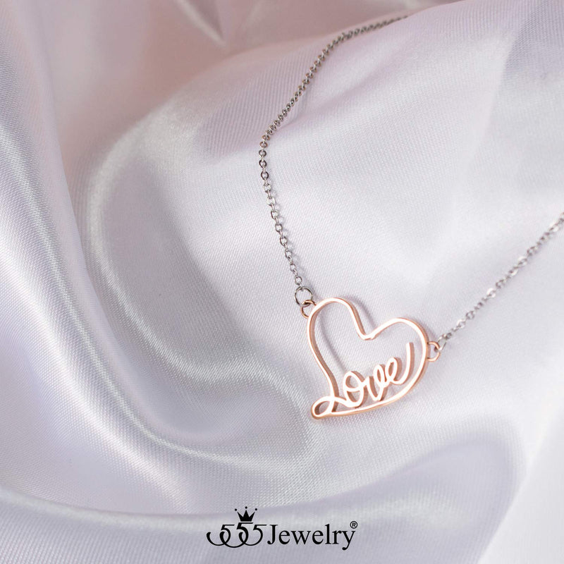 [Australia] - 555Jewelry Stainless Steel Love Script Heart Necklace Pendant for Women & Girls Rose Gold 