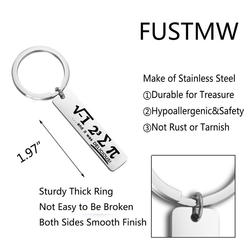 [Australia] - FUSTMW Math Gift I Ate Some Pie and It was Delicious Keychain Funny Math Geek Gifts Math Teacher Gifts Math Student Gift Graduation Gift silver 