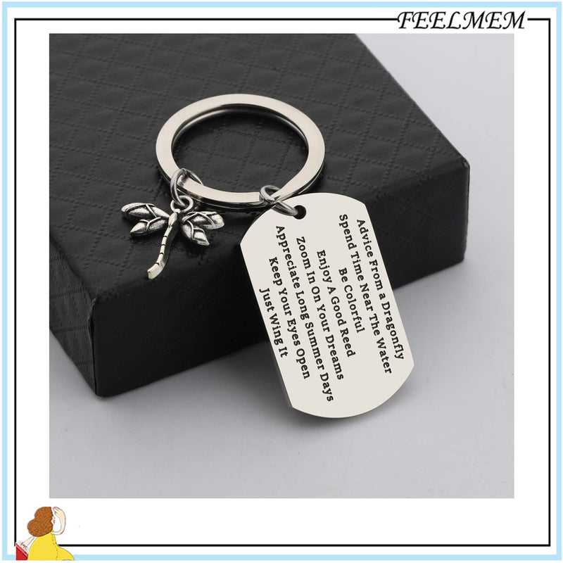 [Australia] - FEELMEM Advice from a Dragonfly Keychain Enjoy A Good Reed Zoom in On Your Dreams Just Wing It Inspirational Dragonfly Charm Keychain Graduation Gift Encouragement Gifts for Her Silver 