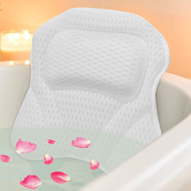 [Australia] - Luxury Spa Bath Pillows for Tub Neck and Back Support with 6 Strong Non-Slip Suction Cups and Comfortable Washable 3D Air Mesh Bath Pillow Fits All Bathtub, Hot Tub, Jacuzzi （White） 
