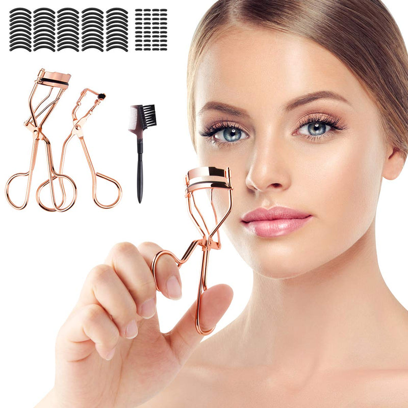 [Australia] - Calary 50PCS Eyelashes Tools with Eyelashes Scissors Eyelash Extension Clip Eyelash Eyebrow Brush Comb and Silicone Refill Pads (Rose Gold) 