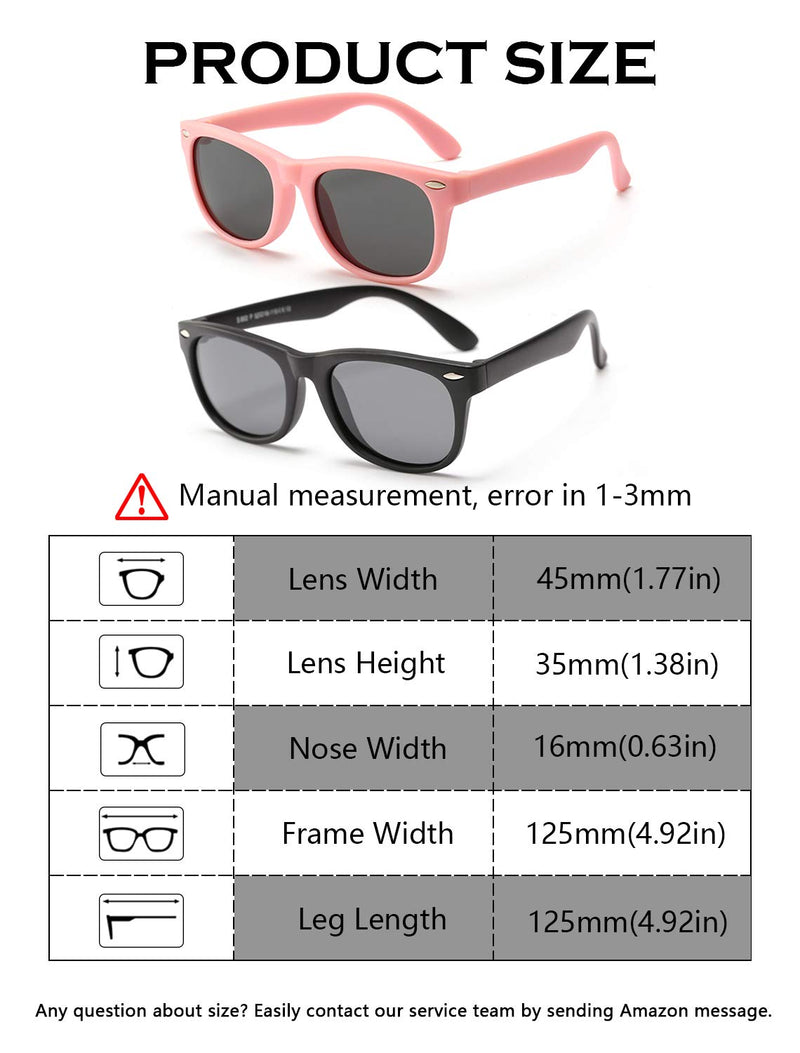 [Australia] - DeBuff Kids Polarized Sunglasses TPEE Rubber Flexible Frame for Boys Girls Age 3-10 2 Pack - (All Pink+all Matte Black) 45 Millimeters 