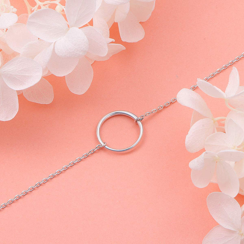 [Australia] - S925 Sterling Silver Dainty Simple Choker Necklace,Rolo Chain,Adjustable 13 inches to 16 inches 01_Circle choker 