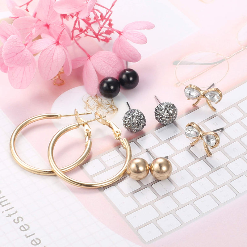 [Australia] - Thunaraz 81Pairs Small Stud Earrings Set for Women Men Triangle Circle Bar Star Moon Geometric Leaf Arrow Flower Bow CZ Ball Faux Pearl Hoop Dangle Earrings Set Gold Tone 