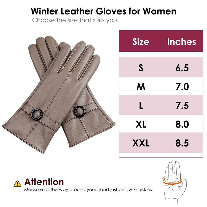 [Australia] - Womens Winter Leather Gloves Touchscreen Texting Warm Driving Lambskin Gloves Beige Small 