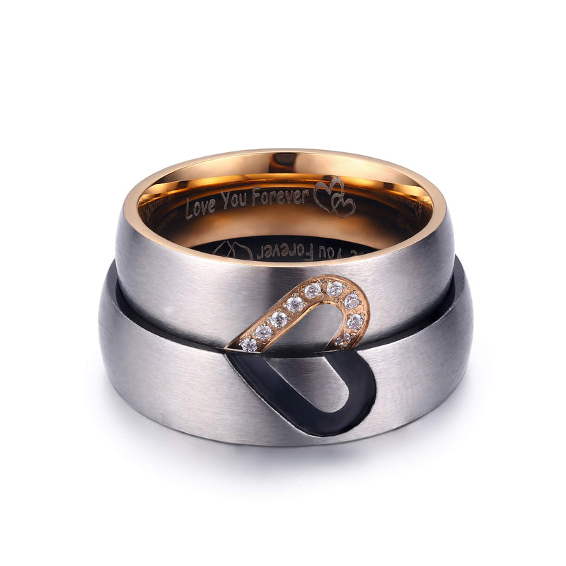 [Australia] - LAVUMO Matching Promise Rings for Couples Love You Forever Wedding Bands Sets for Him and Her Half Heart Rings Stainless Steel 6mm with Box Comfort Fit Men 10 & Women 10 