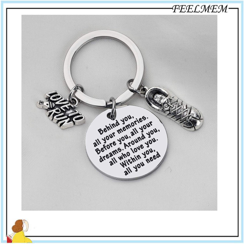 [Australia] - FEELMEM Marathon Runner Gifts Running Keychain Behind You All Memories Before You All Your Dream Keychain Cross Country Track Marathon Jewelry Runner Running Gift Marathon Runner Keychain 