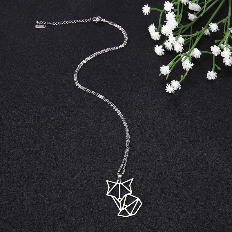 [Australia] - fishhook Origami Necklace Cute Animal Fox Stainless Steel Silver Gold plated Pendant Chain Necklace for Women Men Girls 