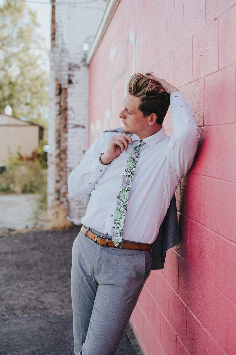 [Australia] - DAZI Men's Skinny Tie Floral Print Cotton Necktie, Great for Weddings, Groom, Groomsmen, Missions, Dances, Gifts. Aloe 