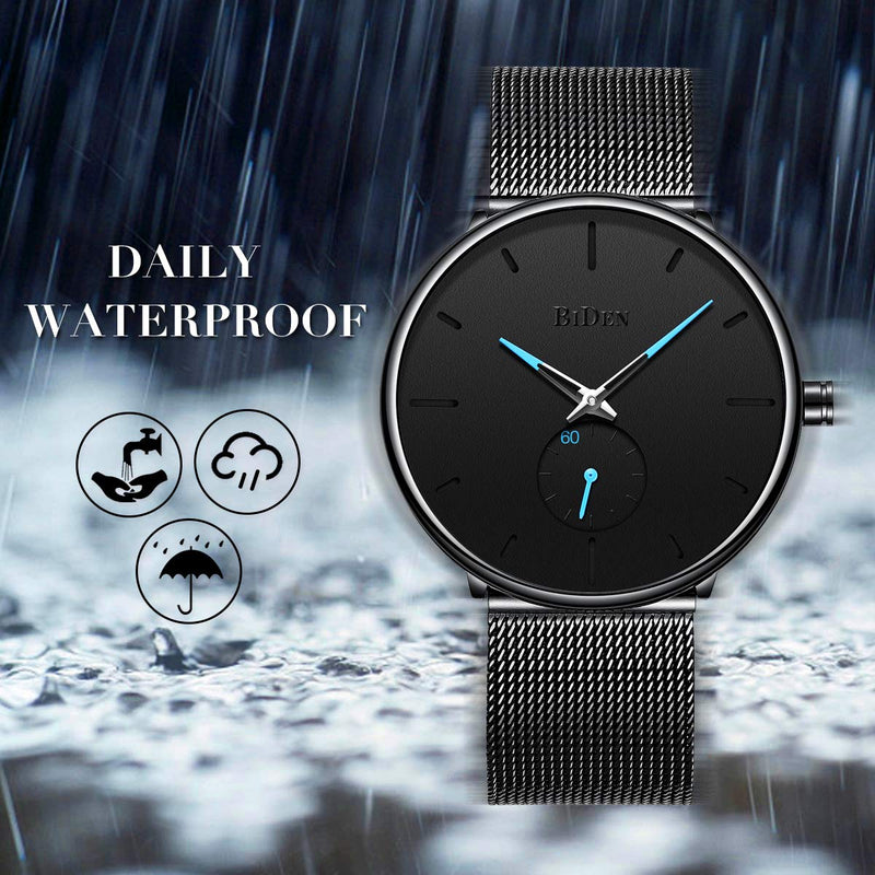 [Australia] - Mens Watch Minimalist Fashion Waterproof Watches for Men Business Dress Casual Watch with Stainless Steel Mesh Band Black 