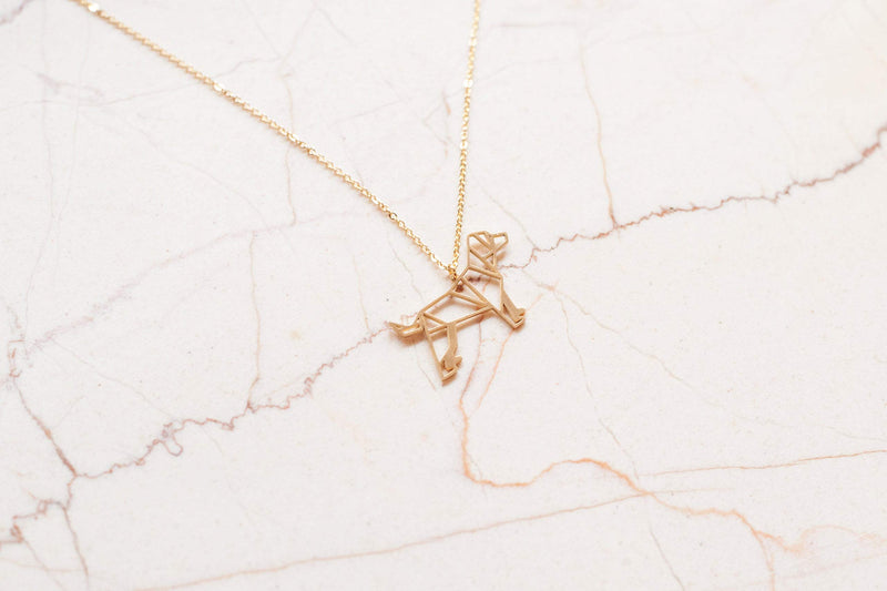 [Australia] - La Menagerie Dog Gold Origami Jewelry & Gold Geometric Necklace – 18 Karat Plated Gold Necklace & Dog Necklaces for Women – Dog Necklace for Girls & Origami Necklace 