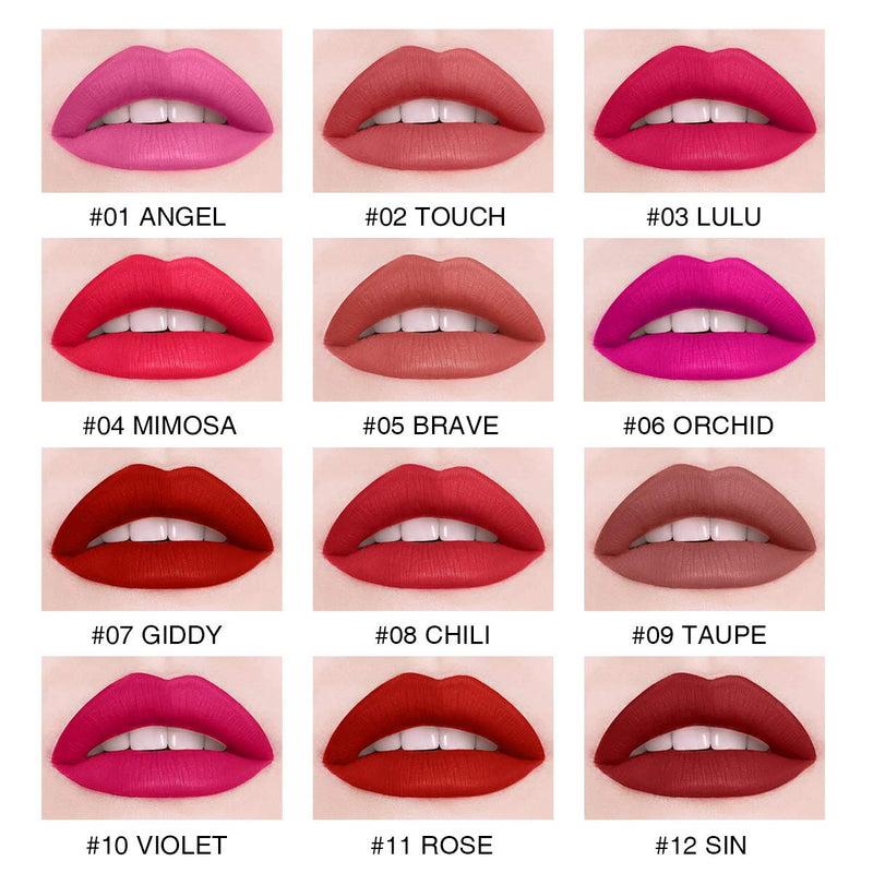 [Australia] - 12Pcs Travel Suit Waterproof Long Lasting Matte Lip Gloss Sample Size Liquid Lipstick Black 