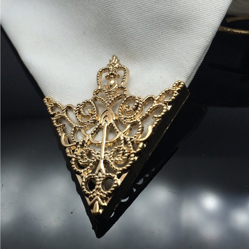 [Australia] - 2Pair Brooches Accessories Palace Retro Hollow Pattern Shirt Collar Brooch Buckle Angle Triangle 