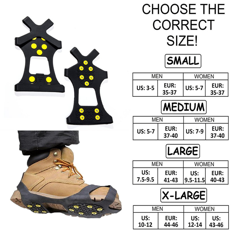 [Australia] - HoFire Ice Cleats, Ice Grips Traction Cleats Grippers Non-Slip Over Shoe/Boot Rubber Spikes Crampons Anti Easy Slip 10 Steel Studs Crampons Slip-on Stretch Footwear Various Styles are Available 10-Sds-Black Medium 