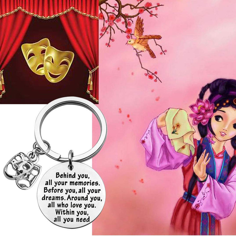 [Australia] - FEELMEM Theatre Drama Gift Drama Student Graduation Gift Keychain Behind You All Memories Before You All Your Dream Inspirational Theatre Jewelry for Her Him Actor Performer Theatre Drama keychain 