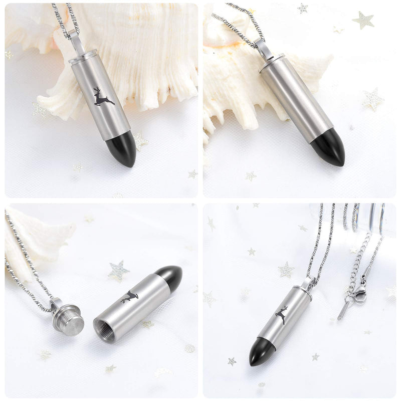 [Australia] - Yinplsmemory Cremation Jewelry Deer Cylinder Urn Necklace for Ashes Keepsake Memorial Jewelry Stainless Steel Ashes Keepsake Ashes Holder Urn Jewelry for Human Ashes Deer Bullet 